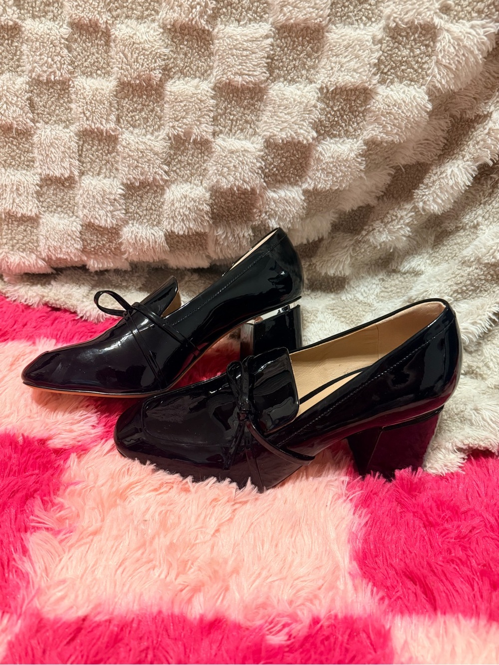 Antonio Melani Black Patent Bow Leather Loafer Pump Heels sz 8.5 Office Preppy - Picture 2 of 7